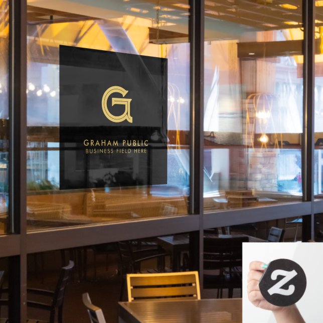 Minimalist Elegant Company Initial on Black Window Cling (Restaurant Window)