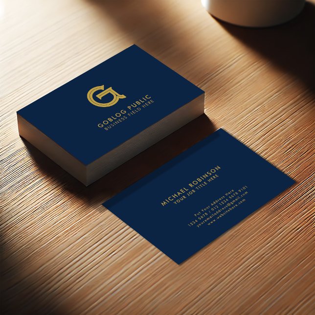 Minimalist Elegant Company Initial on Dark Blue Business Card (Creator Uploaded)