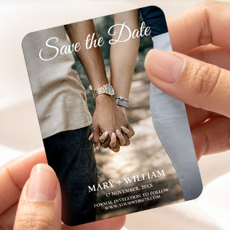 Minimalist Elegant Couple Photo Save The Date Magnet