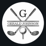 Minimalist Elegant Custom Golf Monogram Classic Ro Classic Round Sticker<br><div class="desc">Minimalist Custom Elegant Golf Monogram Design by Edward Eksi. Easy modification of INITIALS and TEXTS for your needs.</div>