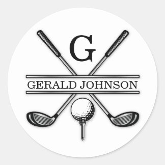 Minimalist Elegant Custom Golf Monogram Classic Ro Classic Round Sticker
