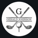 Minimalist Elegant Custom Golf Monogram Classic Round Sticker<br><div class="desc">Minimalist Custom Elegant Golf Monogram Design by Edward Eksi. Easy modification of INITIALS and TEXTS for your needs.</div>