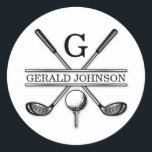 Minimalist Elegant Custom Golf Monogram Classic Round Sticker<br><div class="desc">Minimalist Custom Elegant Golf Monogram Design by Edward Eksi. Easy modification of INITIALS and TEXTS for your needs.</div>