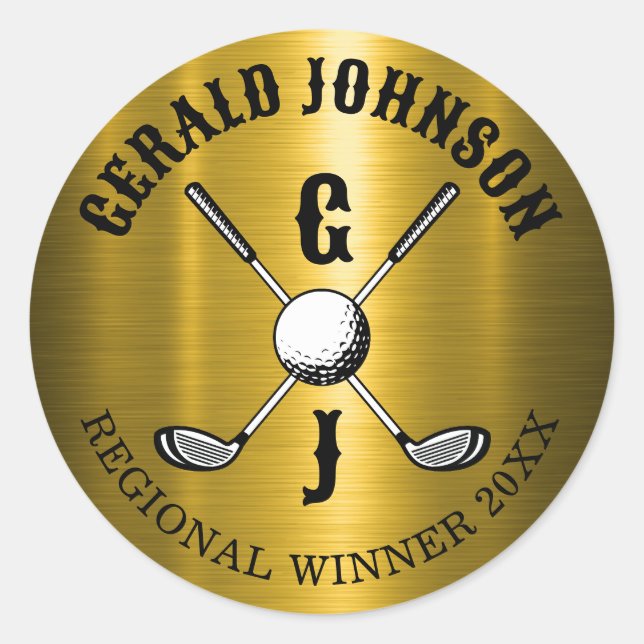 Minimalist Elegant Custom Golf Monogram Classic Round Sticker (Front)