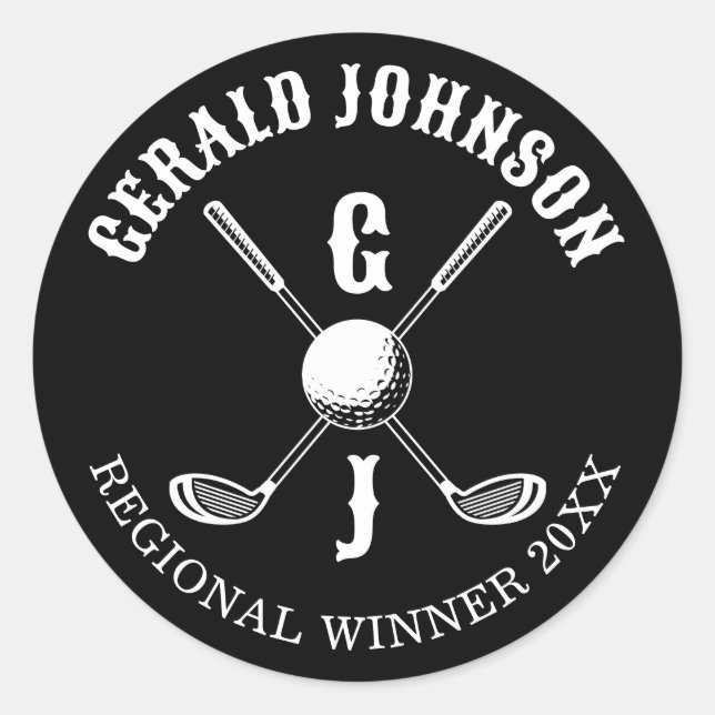 Minimalist Elegant Custom Golf Monogram Classic Round Sticker (Front)