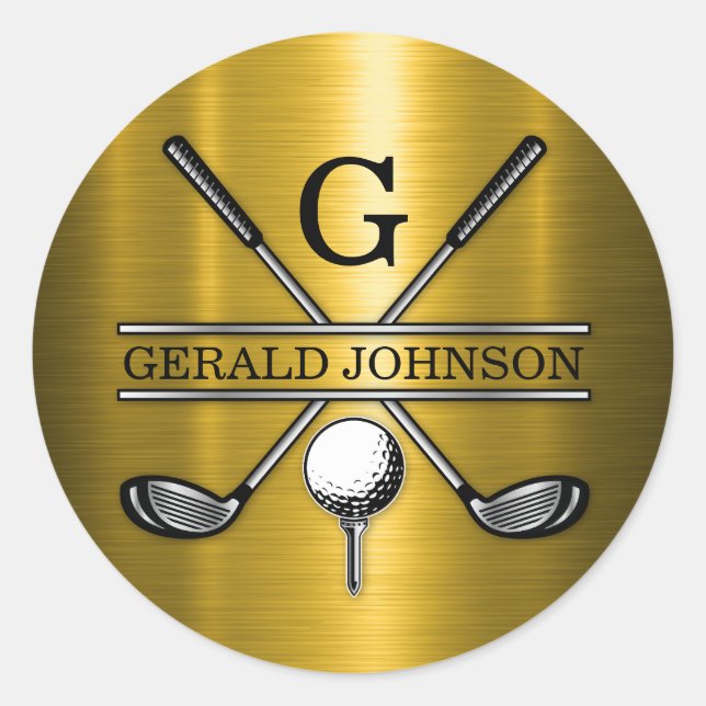 Minimalist Elegant Custom Golf Monogram Classic Round Sticker (Front)