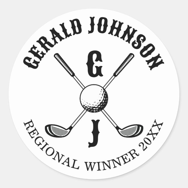 Minimalist Elegant Custom Golf Monogram Classic Round Sticker (Front)