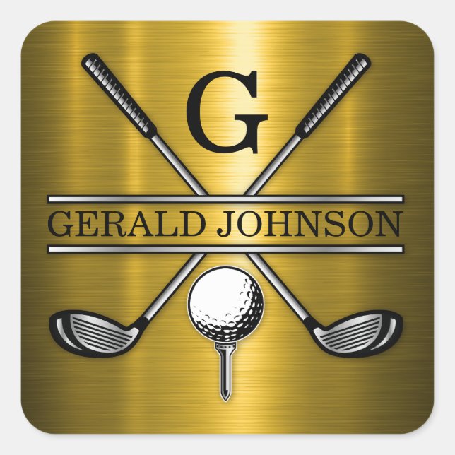 Minimalist Elegant Custom Golf Monogram Square Sticker (Front)