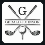 Minimalist Elegant Custom Golf Monogram Square Sticker<br><div class="desc">Minimalist Custom Elegant Golf Monogram Design by Edward Eksi. Easy modification of INITIALS and TEXTS for your needs.</div>