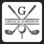 Minimalist Elegant Custom Golf Monogram Square Sticker<br><div class="desc">Minimalist Custom Elegant Golf Monogram Design by Edward Eksi. Easy modification of INITIALS and TEXTS for your needs.</div>