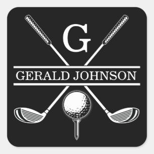 Minimalist Elegant Custom Golf Monogram Square Sticker
