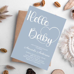 Minimalist  Elegant Cute Blue Baby Boy Shower Invitation
