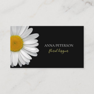 Minimalist Elegant Daisy Flower on Black Business Card