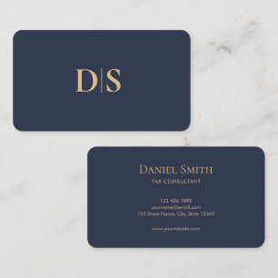 Minimalist Elegant Dark Blue Initial Professional Business Card