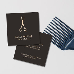 Minimalist Elegant Dark Rose Scissor Hairstylist Square Business Card