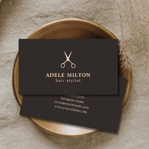 Minimalist Elegant Dark Rose Scissors Hairstylist Business Card