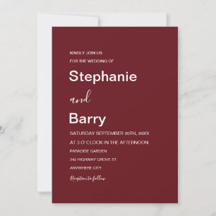 Minimalist Elegant Deep Burgundy Red Wedding Invitation