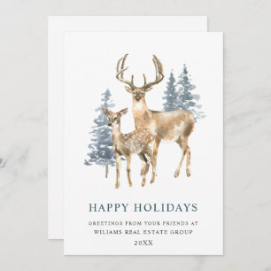 Minimalist Elegant Deer Christmas Tree Corporate Holiday Card