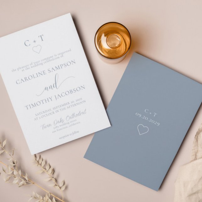 Minimalist Elegant Dusty Blue Wedding Invitation (Creator Uploaded)