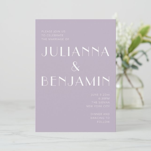 Minimalist Elegant Dusty Lilac Art Deco Wedding  Invitation (Standing Front)