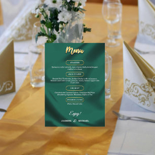 Minimalist Elegant Emerald & Gold Script Wedding  Menu