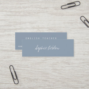 Minimalist Elegant English Teacher Dusty Blue Mini Business Card