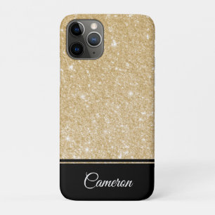 Minimalist Elegant Faux Gold Glitter and Black iPhone 11 Pro Case
