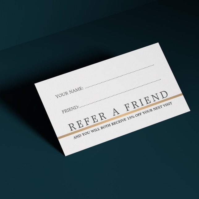 Minimalist Elegant Faux Gold Line Refer a Friend Referral Card (Creator Uploaded)