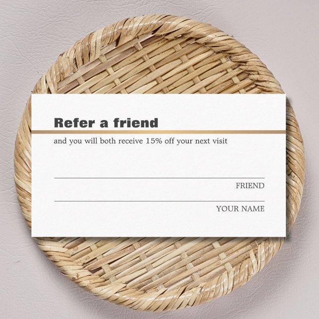 Minimalist Elegant Faux Gold Line Refer a Friend Referral Card (Creator Uploaded)