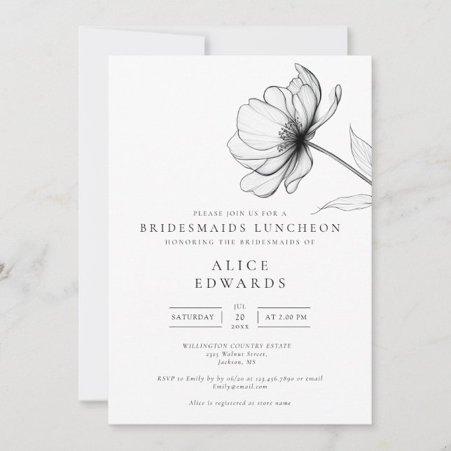 Minimalist Elegant Floral Bridesmaids Luncheon Invitation (Front)