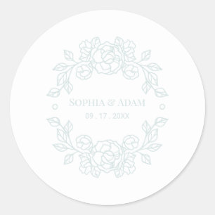Minimalist Elegant Floral Light Blue Color  Classic Round Sticker