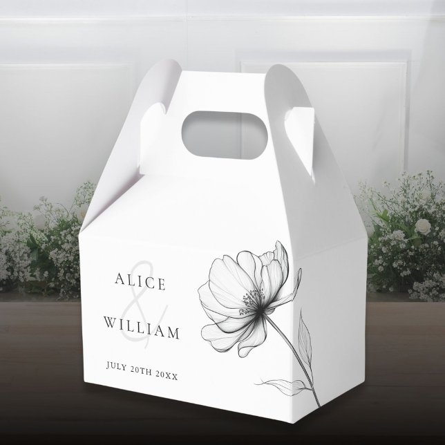 Minimalist Elegant Floral Line Drawing Wedding Favor Box (Minimalist Elegant Floral Line Drawing Wedding Favor Boxes)