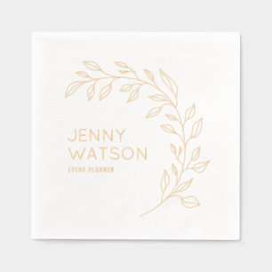 Minimalist Elegant Floral Motif Business Name Foil Napkins