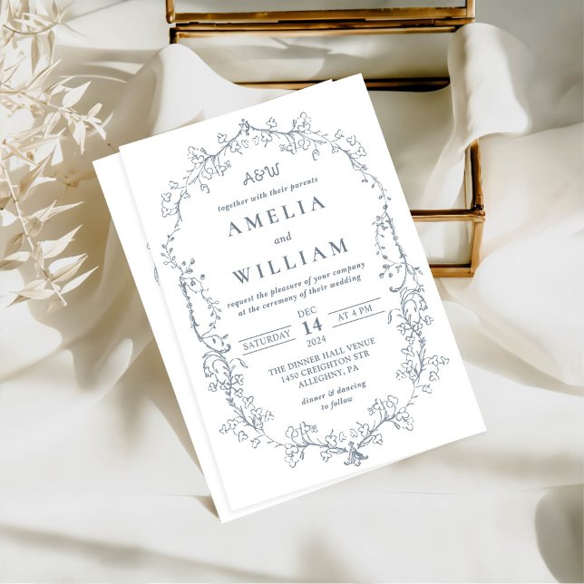 Minimalist Elegant Floral Wreath Wedding Invitation (Creator Uploaded)
