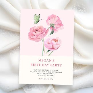 Minimalist elegant flower birthday invitation