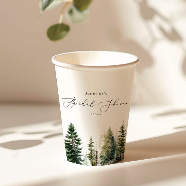 Minimalist elegant forest rustic bridal shower paper cups (Creator Uploaded)