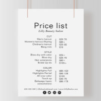 Minimalist Elegant Formal Beauty Salon Price List