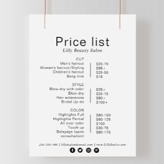 Minimalist Elegant Formal Beauty Salon Price List