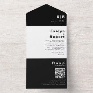 Minimalist Elegant Formal Black Wedding    All In  One Invitation