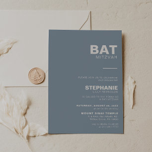 Minimalist Elegant Formal Blue Bat Mitzvah   Invitation