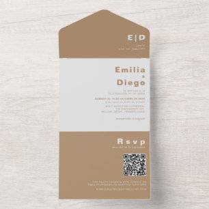 Minimalist Elegant Formal Brown Boda Wedding   All In One Invitation
