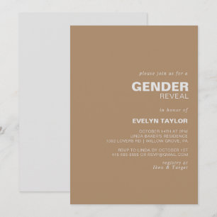 Minimalist Elegant Formal Brown Gender Reveal   Invitation