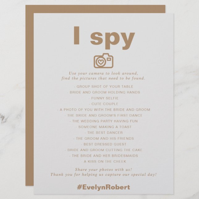 Minimalist Elegant Formal Brown I Spy Wedding Game (Front/Back)