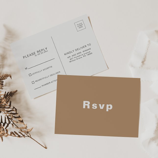 Minimalist Elegant Formal Brown Wedding Rsvp  Postcard (Creator Uploaded)