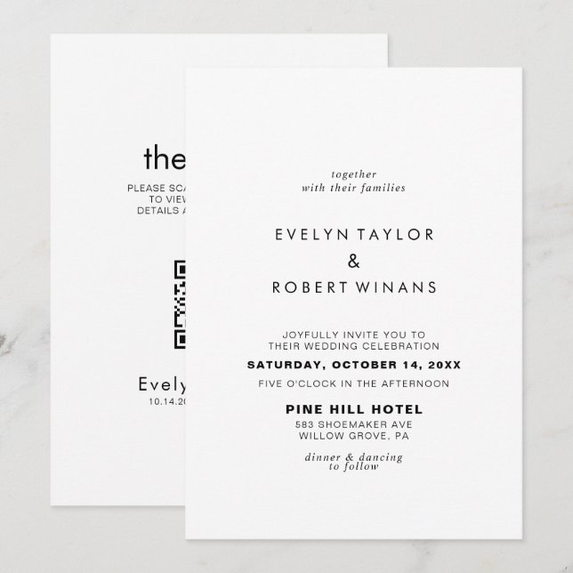 Minimalist Elegant Formal Front and Back Wedding  Invitation (Front/Back)