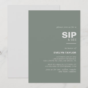Minimalist Elegant Formal Green Sip and See   Invitation