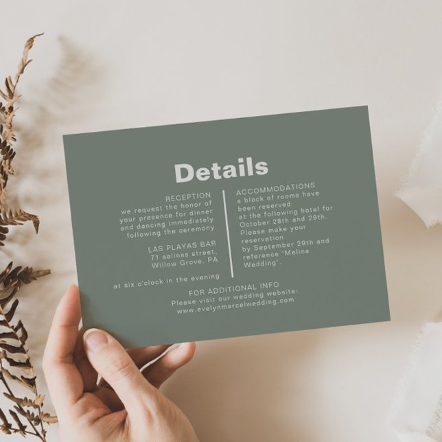 Minimalist Elegant Formal Green Wedding Details   Enclosure Card (Creator Uploaded)