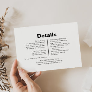 Minimalist Elegant Formal Wedding Details Enclosure Card