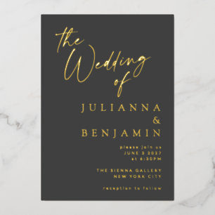 Minimalist Elegant Gold Black Script Chic Wedding