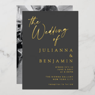Minimalist Elegant Gold Black Script Photo Wedding